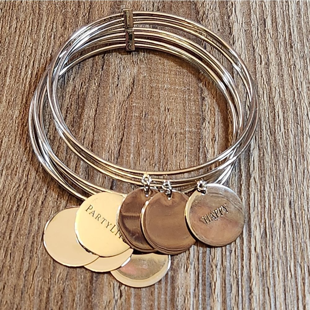 💜PartyLite Silver Plated Inspirational Charm Multi Bangle Bracelet